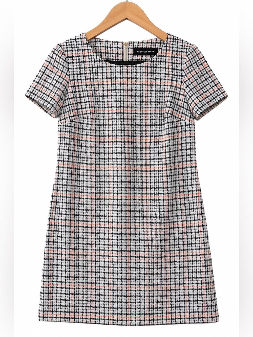 Andrew Marc Size 14 Fall Plaid Dress Orange Gray Black Preppy Career Shift